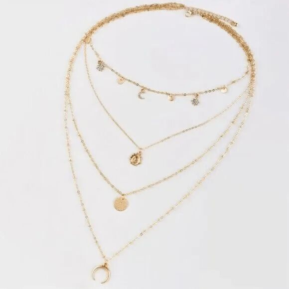 2/$21 Women’s Layered Fashion Moon Sun Necklace - Picture 4 of 6